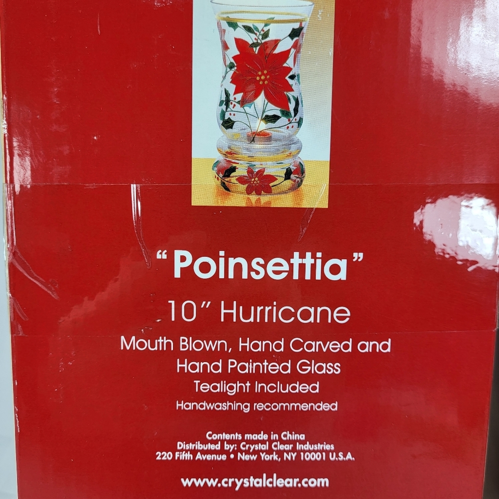Celebrations Poinsettia Hurricane Candle Holder Glass 10" Christmas 2pc with Box - Picture 13 of 16